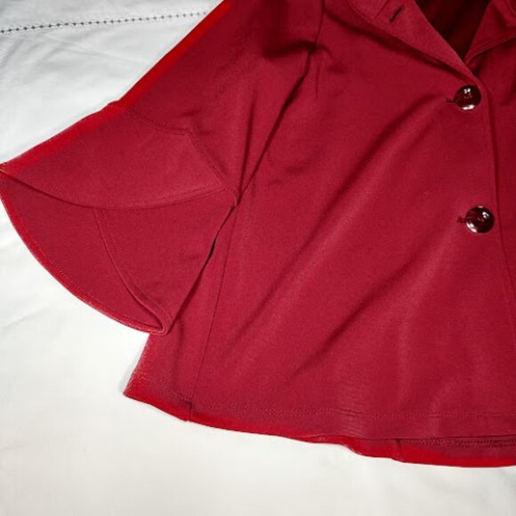 SUSAN GRAVER LK Fusions Button Front 3/4 Bell Petal Sleeve Red Jacket Coat XXS - Picture 6 of 13